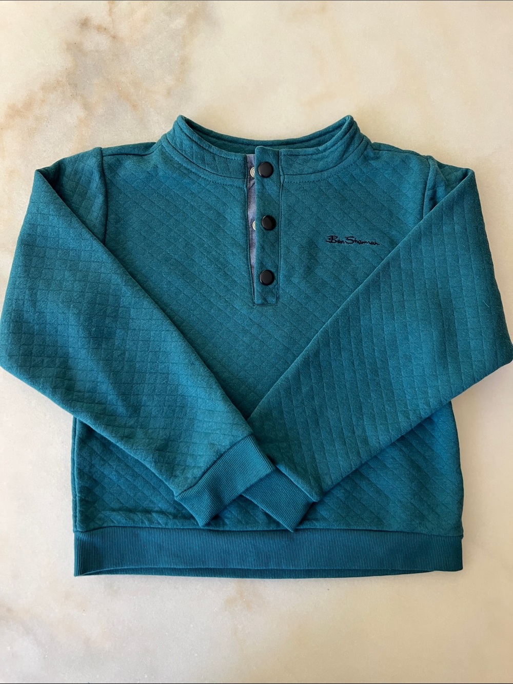 Ben Sherman Boys Teal Quilted Crewneck Henley Sweatshirt